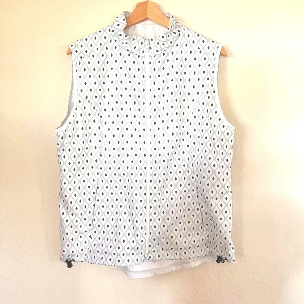 Peter Millar E4 Wind Reversible Golf Vest Womens XL White Ikat Print Full Zip